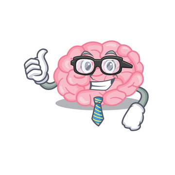 An elegant human brain Businessman mascot design wearing glasses and tie