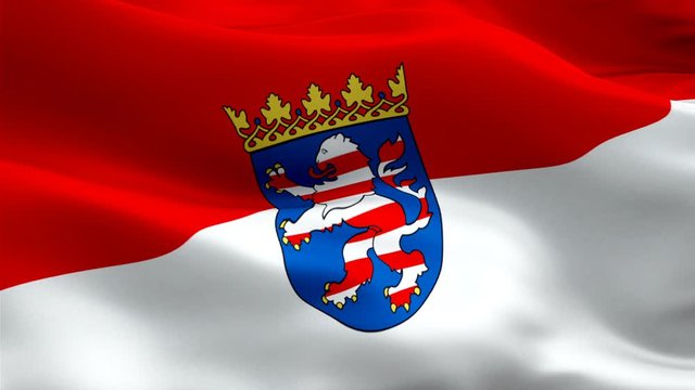 Hesse flag Motion Loop video waving in wind.Realistic Hessen Flag background. Hesse Flag Looping Closeup 1080p Full HD 1920X1080 footage.Hesse EU European State flags footage video for film
