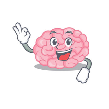 Human brain mascot design style with an Okay gesture finger