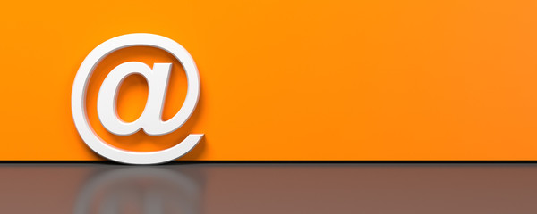 Email symbol on orange wall copy space background. 3D illustration - obrazy, fototapety, plakaty