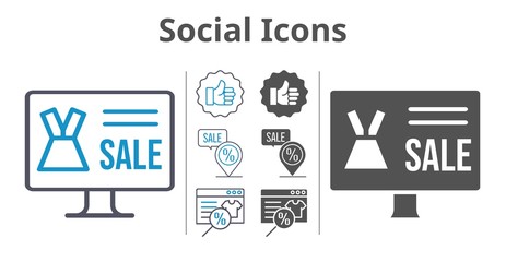 social icons icon set included online shop, like, placeholder icons
