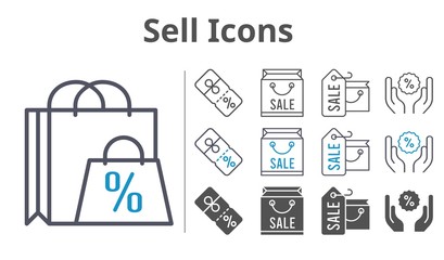 sell icons icon set included shopping bag, discount icons