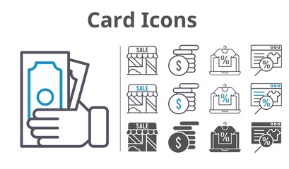 card icons icon set included online shop, shop, money icons