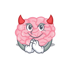 Human brain dressed as devil cartoon character design style