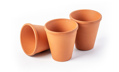 Empty ceramic brown flower pot