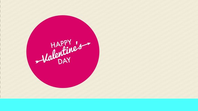 text satisfied valentines day witten interior a pink disk using cursive font with an arrow going through the middle word
