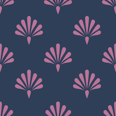 Art deco seamless pattern of stylised pink fans on a grey background