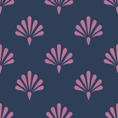 Art deco seamless pattern of stylised pink fans on a grey background