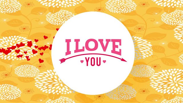 valentines postcard with words i romance underlined with an arrow and you between tiny organ written inner white disk floating up golden blooming pattern scene