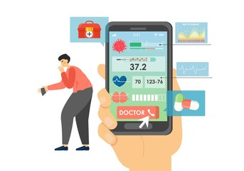 Smartphone medical testing app, vector flat illustration