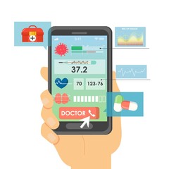 Smartphone medical testing app, vector flat illustration