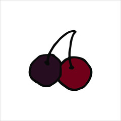 Isolated on white cherry Stock illustration, vector, hand drawing, design element  for printing, scrapbooking, postcard