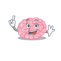 Human brain mascot character design with one finger gesture