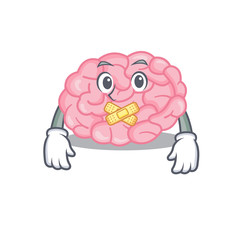 Human brain cartoon character style with mysterious silent gesture