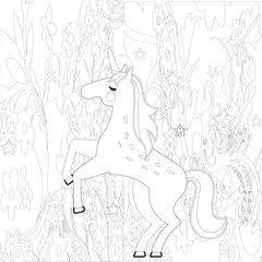 Fototapeta na wymiar Unicorn vector. Horse head sleep. Colored book. Black and white sticker, icon isolated. Cute magic cartoon fantasy animal. Dream symbol. Design for children, baby room interior, scandinavian style 
