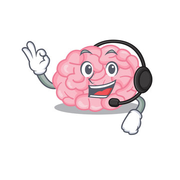 A gorgeous human brain mascot character concept wearing headphone
