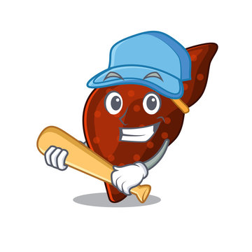 Picture of human cirrhosis liver cartoon character playing baseball