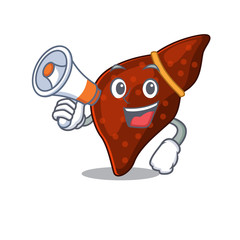 Cartoon character of human cirrhosis liver having a megaphone