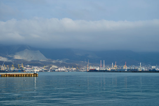 Image of the sea trading port. Novorossiysk.