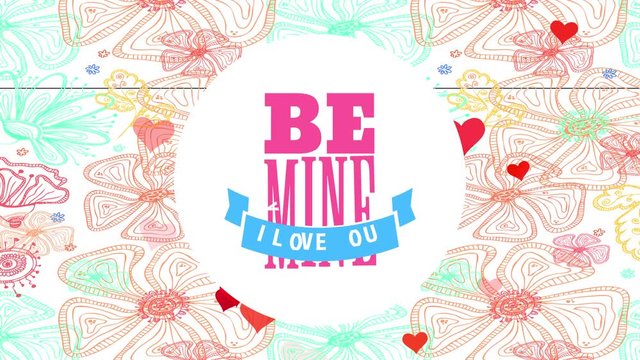 valentines day note with words exist mine written with large typography and i love yourself internal medal over a background made with bloom cartoon