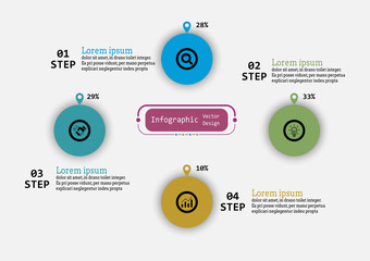 The infographic vector design template for illustration. Presentation business infographic template with 4 options. Creative concept for infographic. Used for layout, workflows, banners, web design.