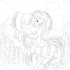 Unicorn vector. Horse head sleep. Colored book. Black and white sticker, icon isolated. Cute magic cartoon fantasy animal. Dream symbol. Design for children, baby room interior, scandinavian style
