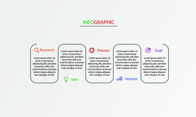 Modern infographics design template with circles and marketing icons.Business concept with 5 options, steps or process.Vector illustration.