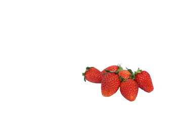  Fresh strawberries placed on a white background.