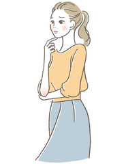 顎に指を添える女性　悩み