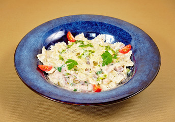 Italian pasta with cherry tomatoes and meat