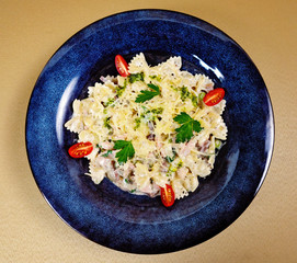 Italian pasta with cherry tomatoes and meat