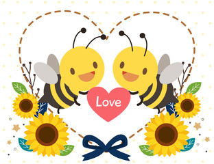 The character of cute bee holding a heart with sunflower and heart in flat vector style. Illustration about bee
for background, graphic,content , banner, sticker label and greeting card.