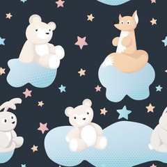 Animal kid characters baby textile design vector seamless background