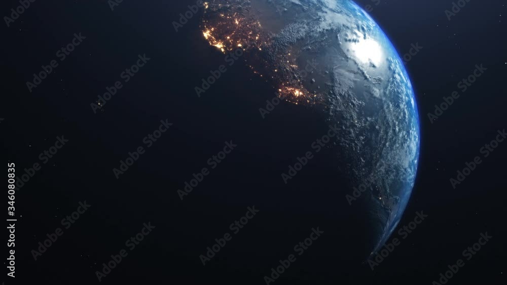 Poster view of forest fires and wars from space. a fiery glow is visible on the shadow side of the planet a