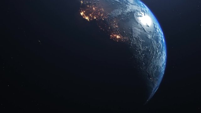 View of forest fires and wars from space. A fiery glow is visible on the shadow side of the planet and the catastrophic consequences. Elements of this video furnished by NASA