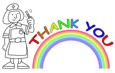 The rainbow has become a symbol of support for people wanting to show solidarity with healthcare workers isolated on white background with nurse