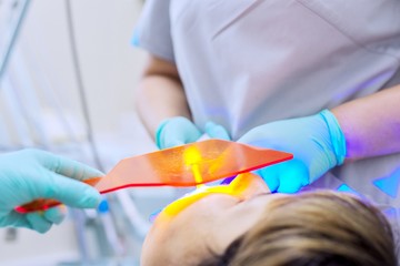 Close up dental treatment procedure in dental office