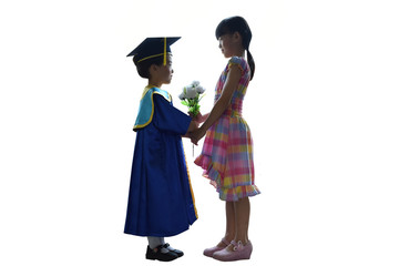 The older sister joins the sister in kindergarten clothes.
