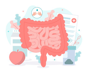 Diagnostics and maintenance of intestinal health. Bowel health. Medical flat vector illustration.