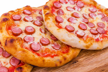 Tasty pepperoni pizza. Top view of hot pepperoni pizza. Close up