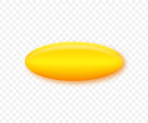 Fish oil pill. Realistic icon on gold backdrop. Icon for healthcare design. Vector stock illustration.