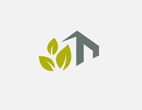 Abstract geometric logo icon image of a house and leaves of a plant, for your company