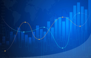 Background media blue image with stock market investment trading, candle stick graph chart, trend of graph, Bullish point, soft and blur, illustration.