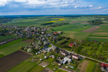 Aerial view of green agriculture field in Jura region, Silesian Voivodeship. Poland.