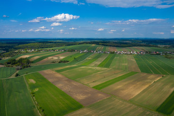 Fototapeta na wymiar Aerial view of green agriculture field in Jura region, Silesian Voivodeship. Poland.