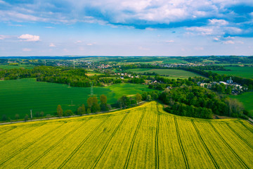 Aerial view of green agriculture field in Jura region, Silesian Voivodeship. Poland.