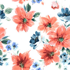 Flowers watercolor illustration.Manual composition.Seamless pattern.Design for cover, fabric, textile, wrapping paper .