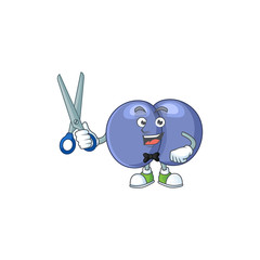 Cute Barber streptococcus pneumoniae cartoon character style with scissor