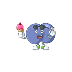 Cute streptococcus pneumoniae cartoon character enjoying an ice cream