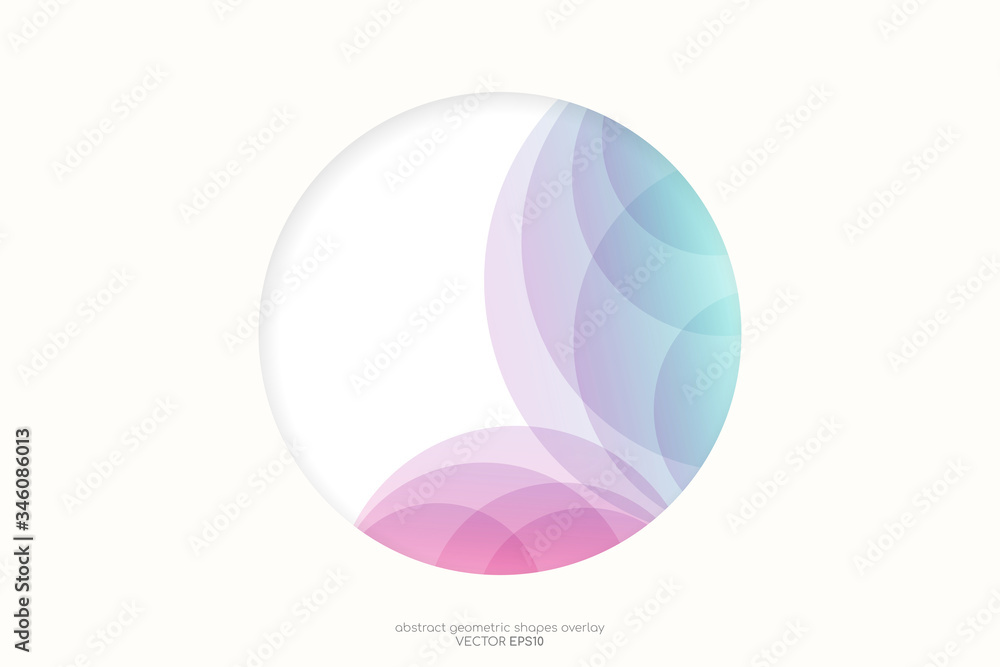 Poster Circle shape frame paper cut above colorful transparent round shape overlay. Vector design for background, banner, presentation or card design.